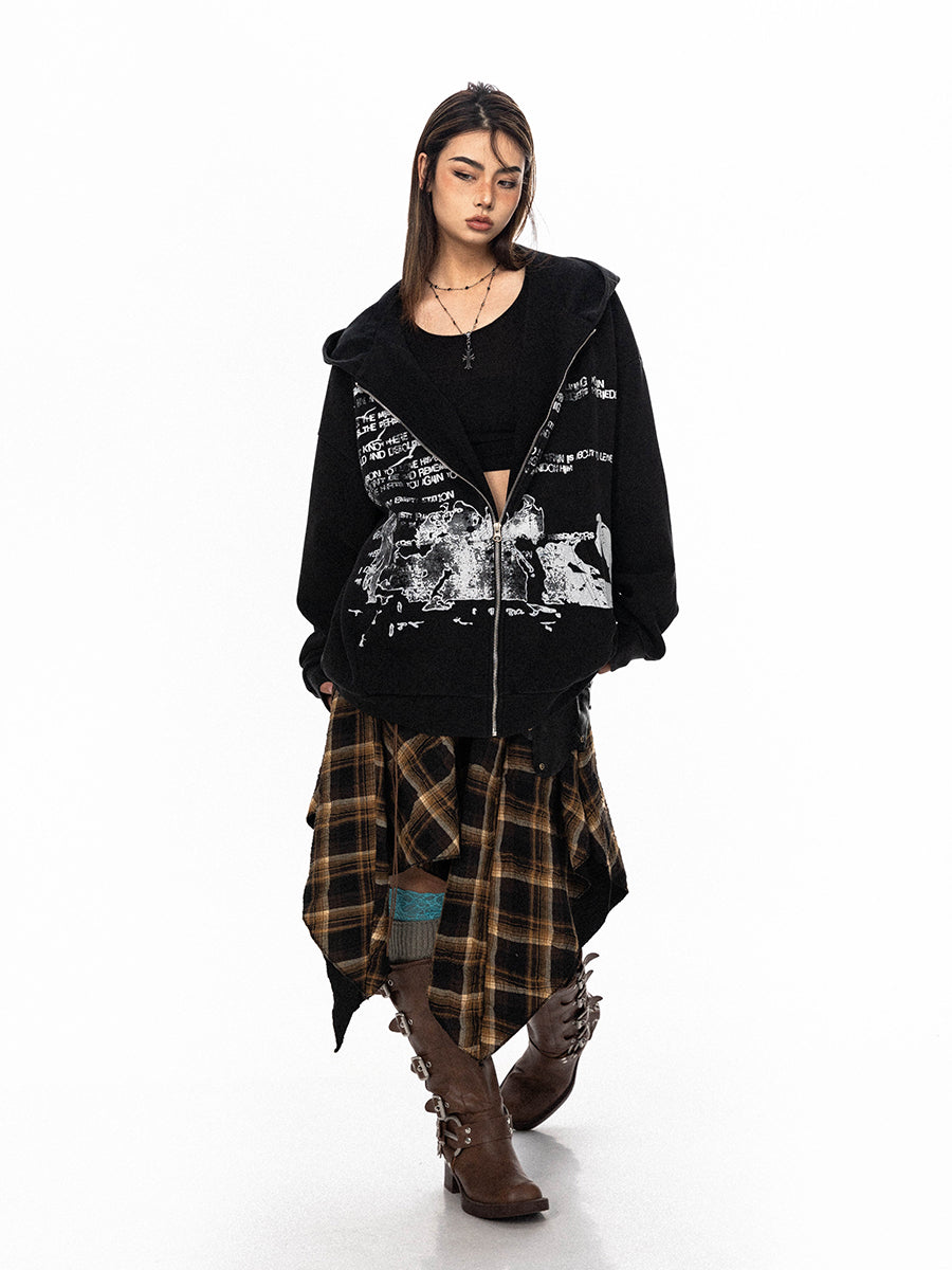 BLACKBB Vintage Washed Alphabet Zip Up Jacket