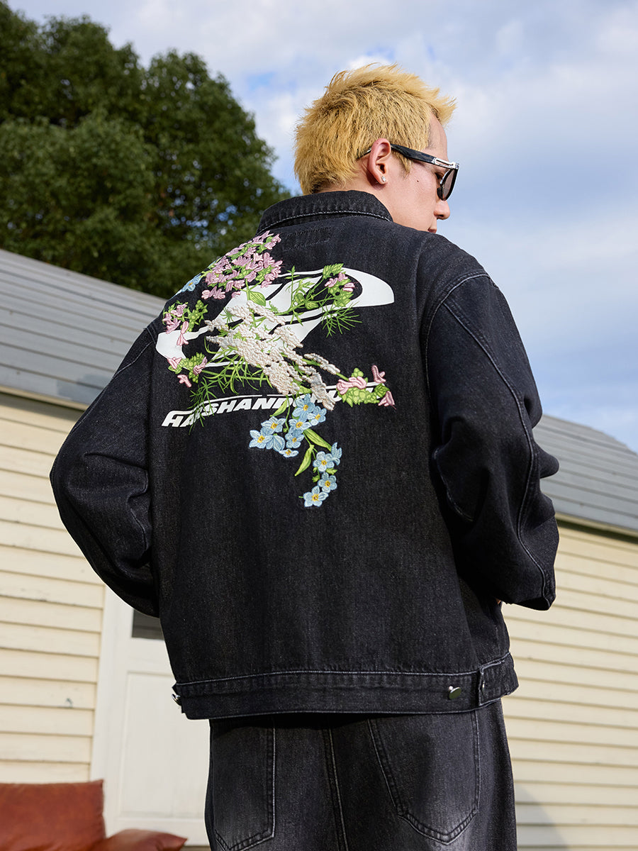 Harshandcruel Yoke floral-embroidered HACR denim jacket