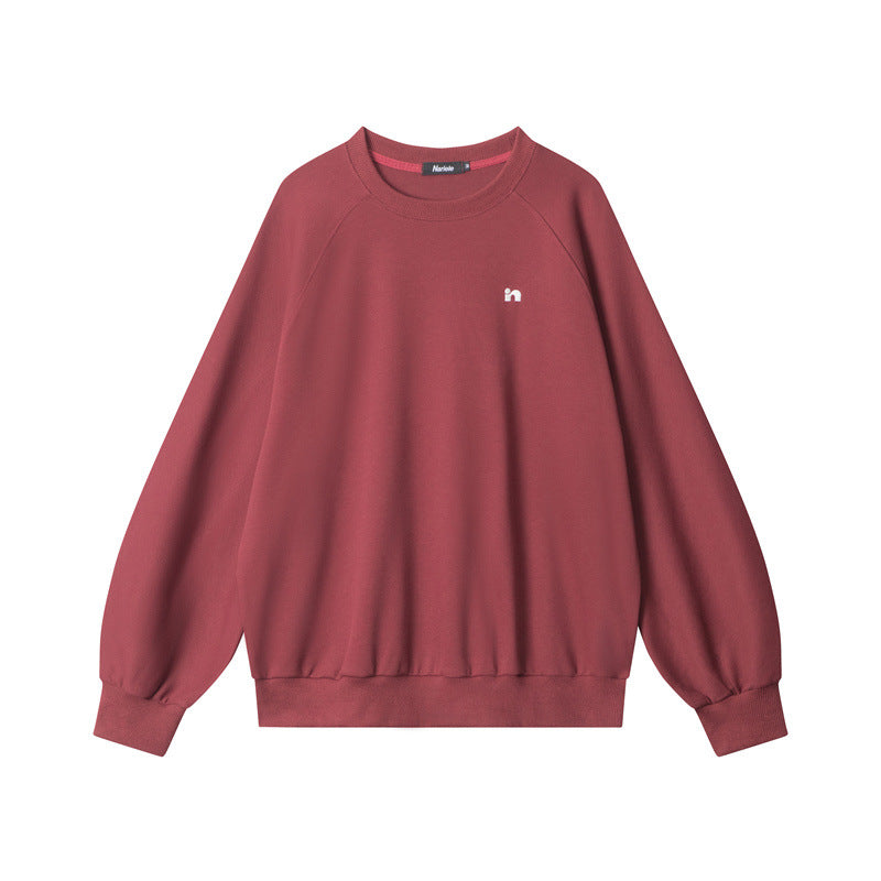 Nariele Unisex College Style Letter Embroidery Round Neck Sweatshirt Loose Couple Sweatshirt
