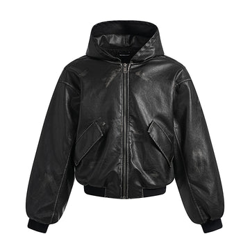 BTSG Silhouette Thickened PU Leather Padded Jacket