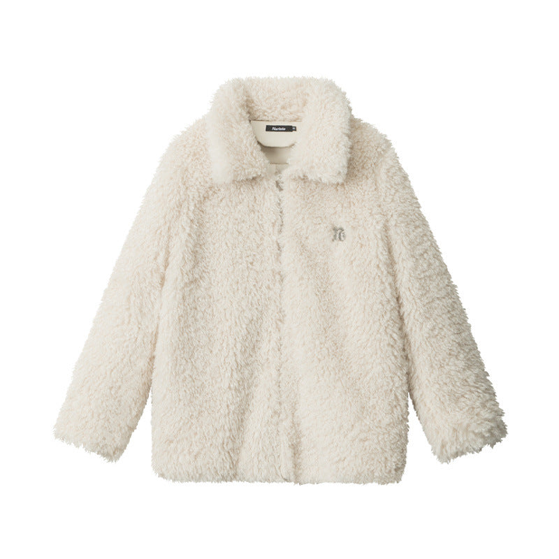 Nariele Puffy Wool Retro Solid Loose Cotton Jacket