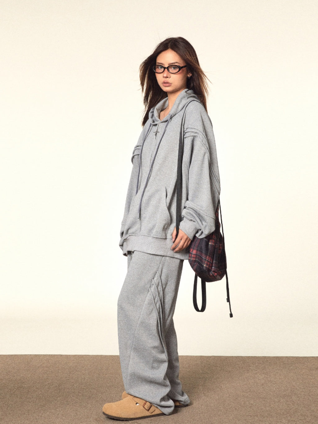 BLACKBB Lazy Hooded Long Sleeve Zip Up Set Elastic Waist Sweatpants