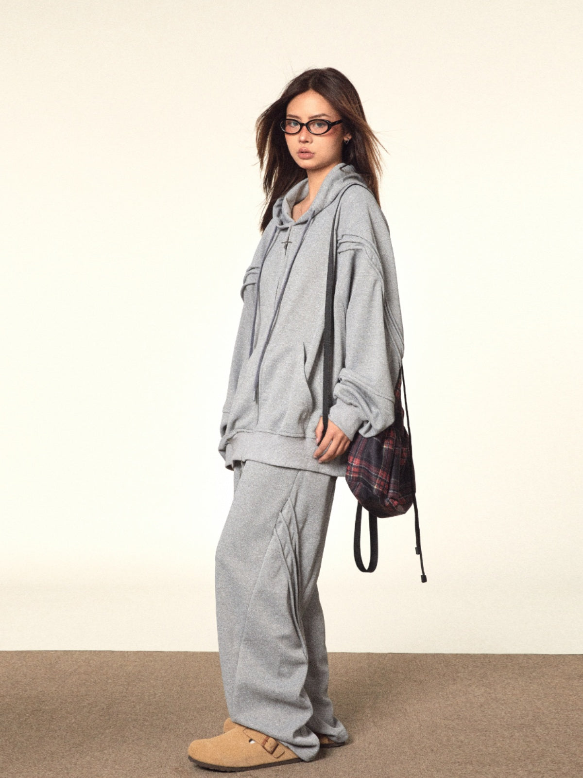 BLACKBB Lazy Hooded Long Sleeve Zip Up Set Elastic Waist Sweatpants