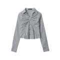 Nariele Plaid Ruffle Design New Shirt Long Sleeve Women's Crop Slim Shirt Girl Style Top