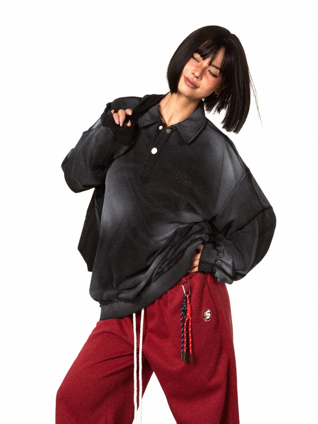 BLACKBB Washed Distressed Dirty Vintage American Tie-Dye Sweat Shirt