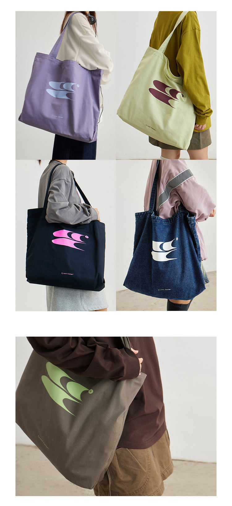 CryingCenter Large Capacity Commuting 3C LOGO Canvas Tote Bag