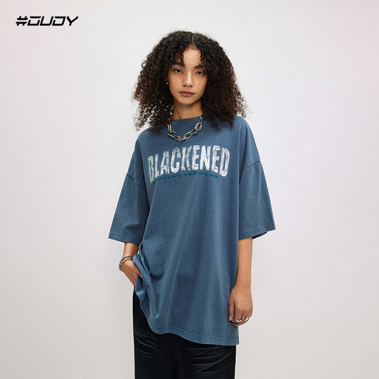 #OVDY Unisex Oversize Retro Fried Wash Hand-Painted Print Short Sleeve T-Shirt