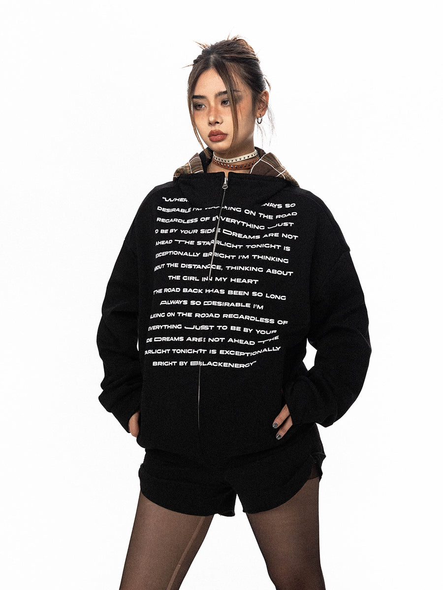 سترة BLACKBB American Patchwork منقوشة بغطاء للرأس ومطبوعة بسحاب