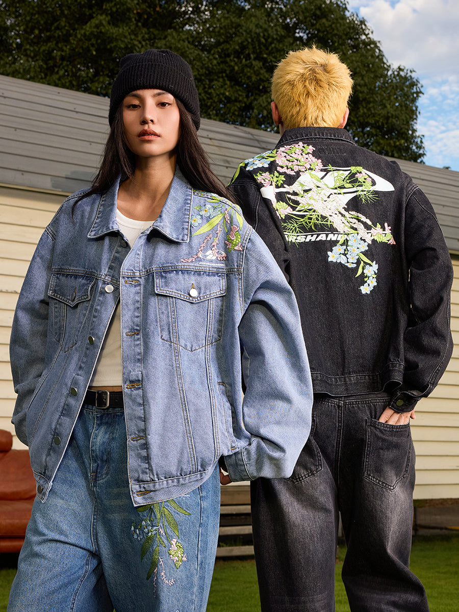 Harshandcruel Yoke floral-embroidered HACR denim jacket