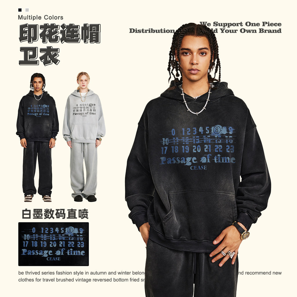 BE Autumn American Mottled Letter Hoodie