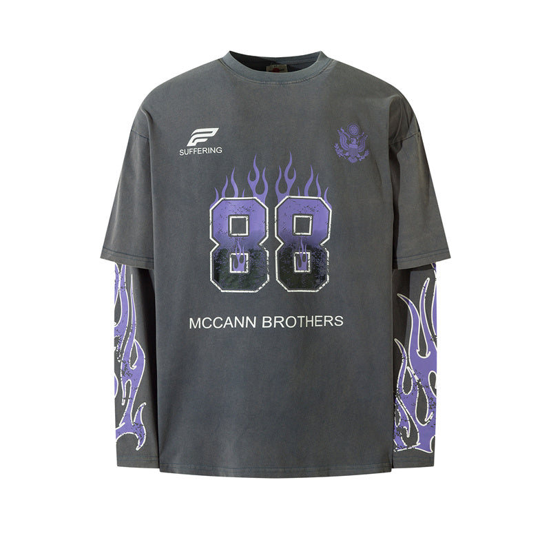 BTSG Flame Racing Fake Double Long Sleeve Tee