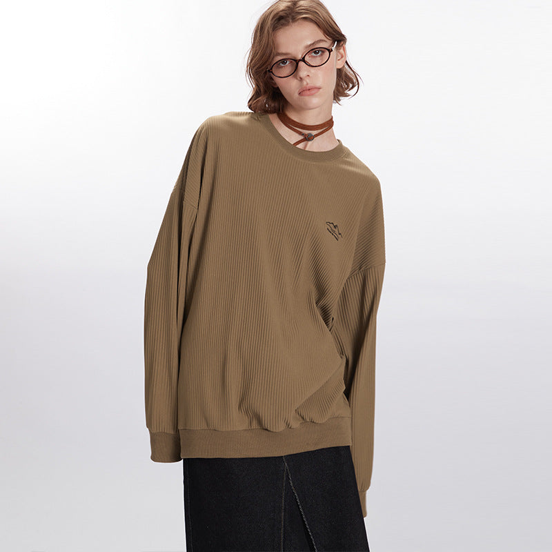 Nariele Loose Long Sleeve Crew Neck Sweatshirt Embroidery New Vintage Top