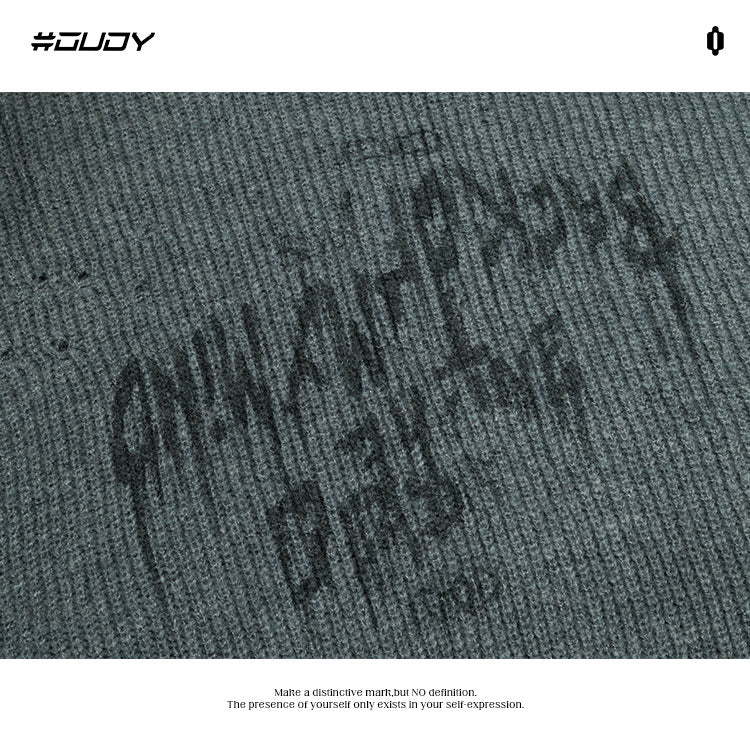 #OVDY street wear hollow ripped design round neck knitwear loose sweater