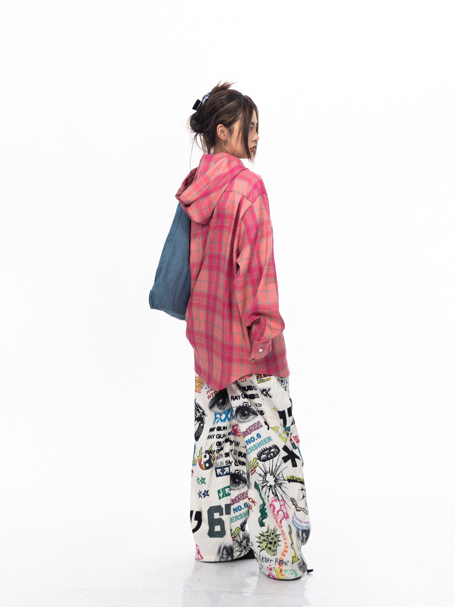 BLACKBB قميص زوجين فضفاضة مطرزة الوردي الصدر