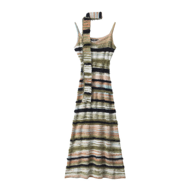 Nariele Slip Knit Wear Retro Style French Slim Fit Knit Long Dress