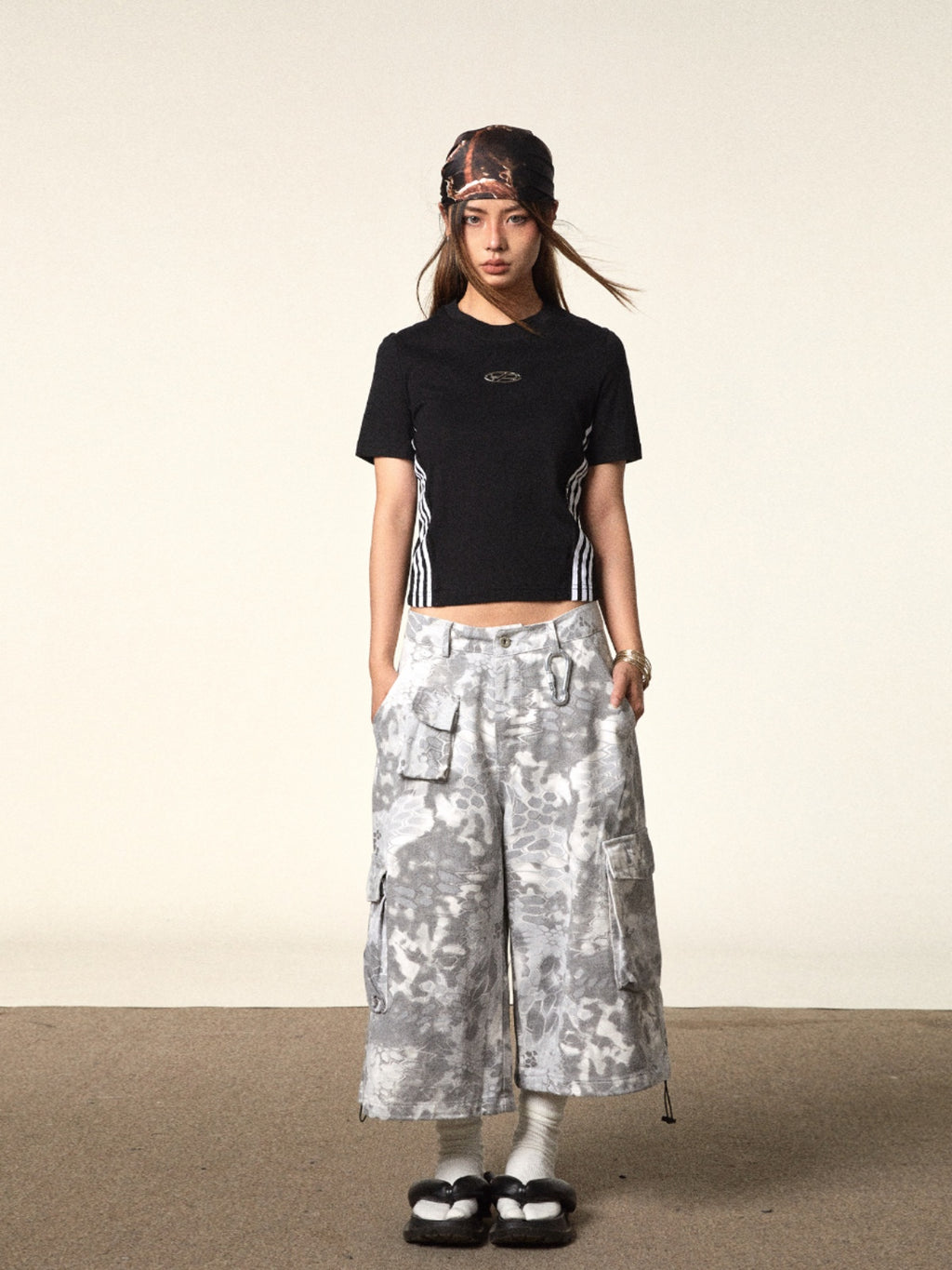 BLACKBB Camouflage Loose Denim Cropped Pants