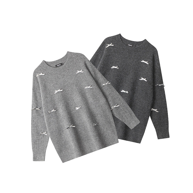 Nariele Sweet style round neck pullover knit loose  retro sweater