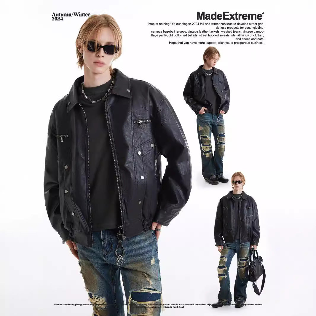 MADEEXTREME American Vintage PU Leather Stud Biker Jacket