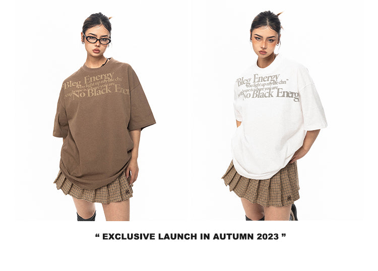 تي شيرت BLACKBB American Retro مطبوع عليه حروف بأكمام قصيرة