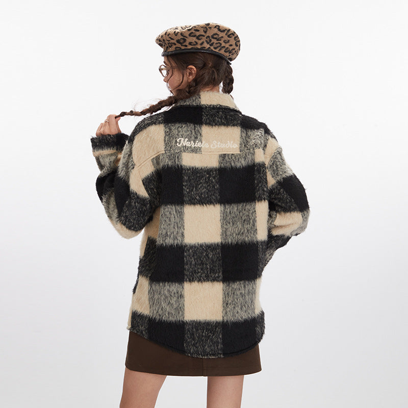 Nariele Plaid Long Jacket Vintage Loose Jacket