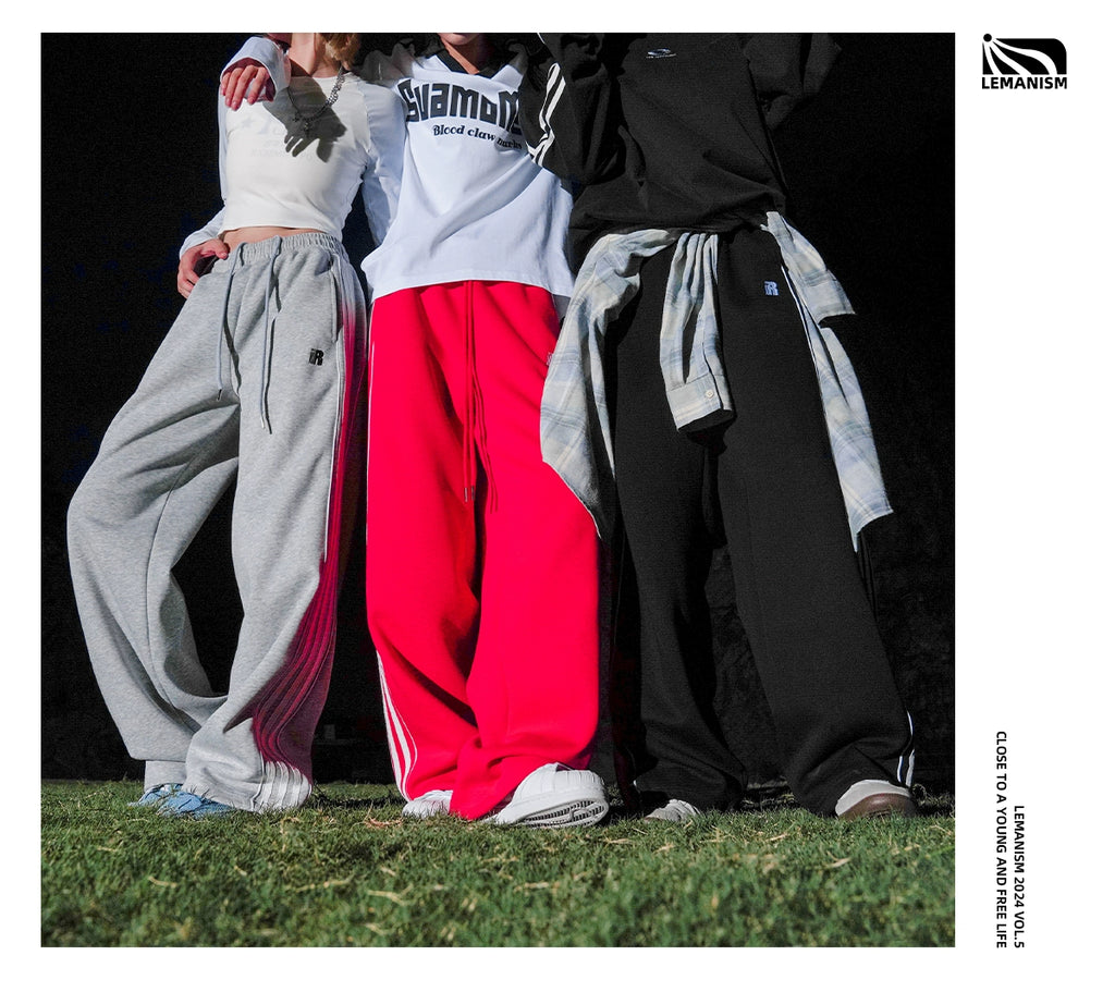 lemanism three-bar contrast sweatpants