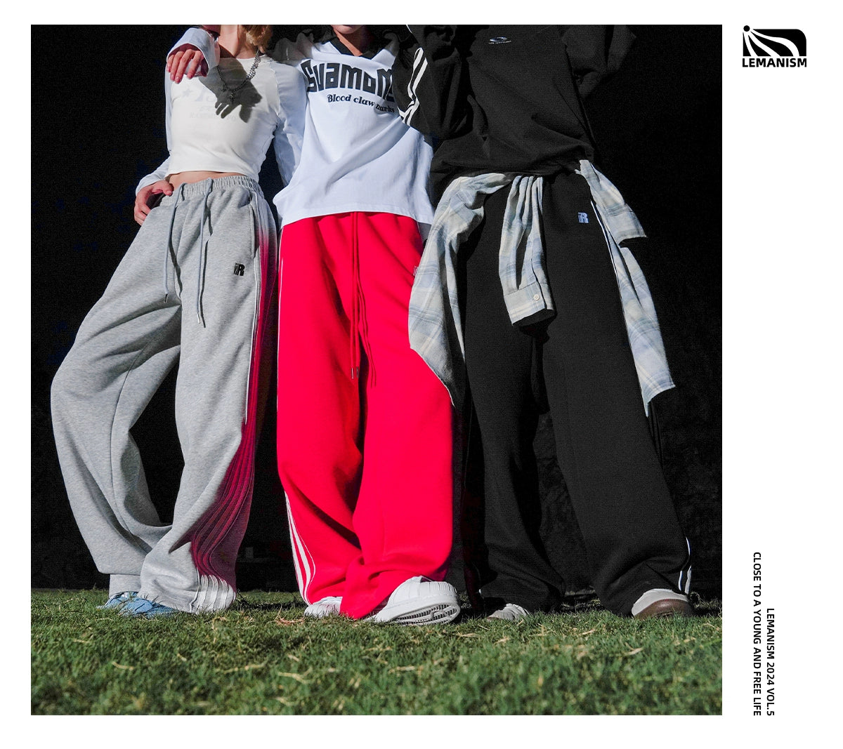 lemanism three-bar contrast sweatpants