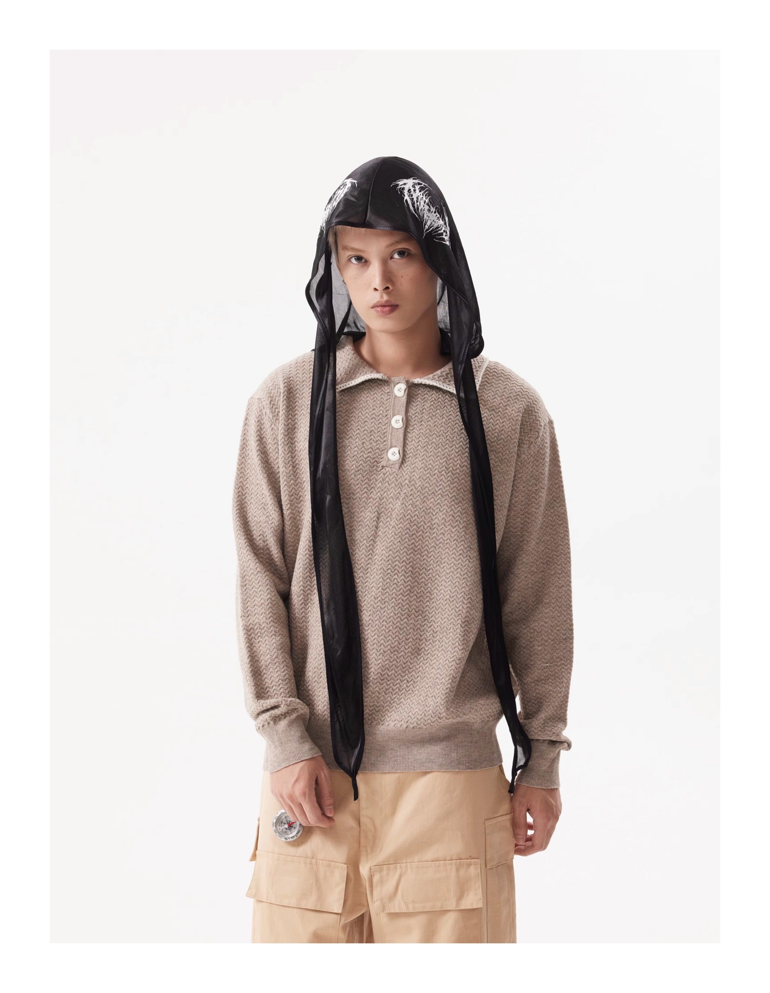 (Clearance) BTSG Rollover Collar Silhouette Sweater
