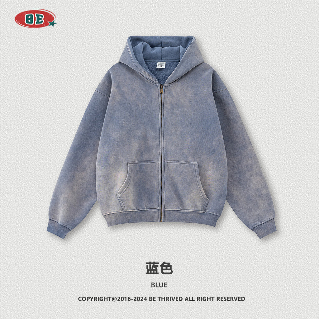 BE Washed Fleece Hooded  Zip Jacket