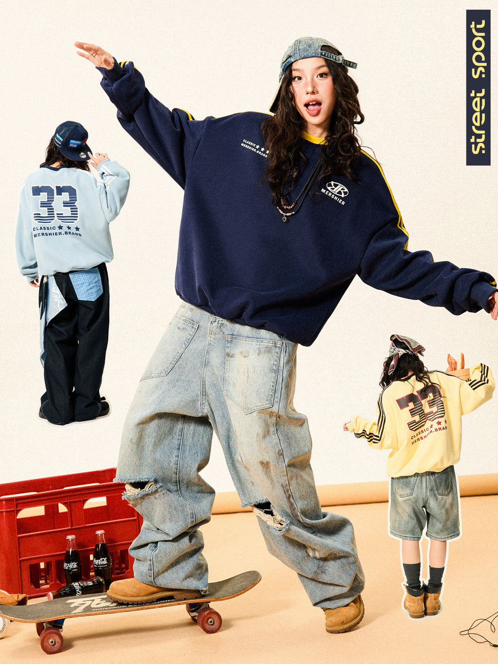 Mershier American Retro Sports Crew Neck Sweatshirt