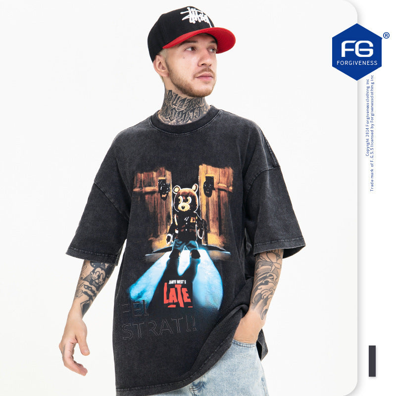 (Clearance) FG American Fashion Bear Print Short-Sleeved Tee