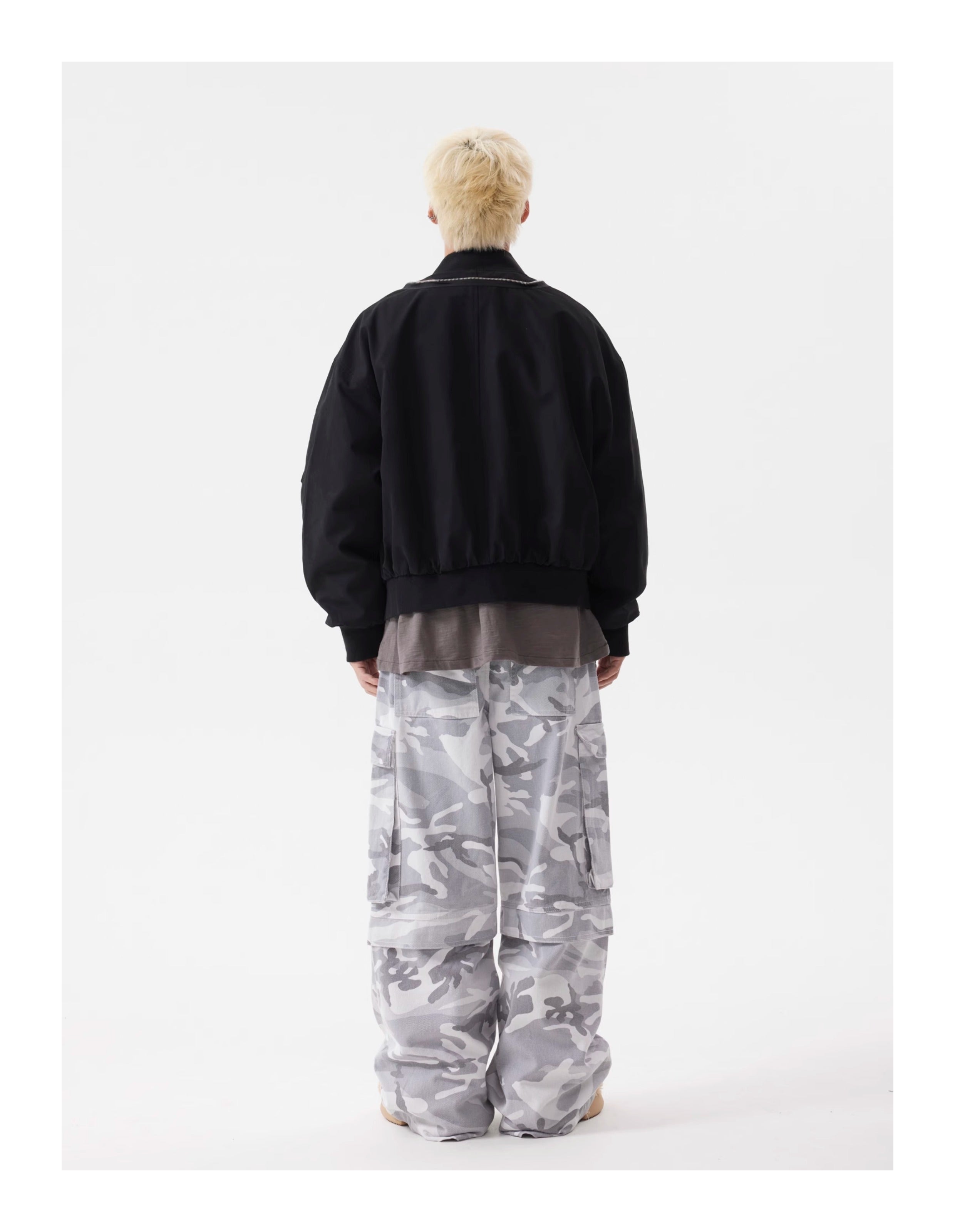 BTSG Heavy Duty Double Zipper Multi Pocket Cropped Bomber Jacket