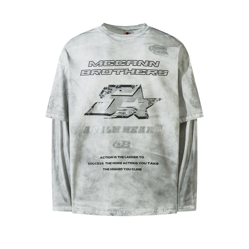 BTSG Dirty Stained Racing Fake Two Long Sleeve Tee