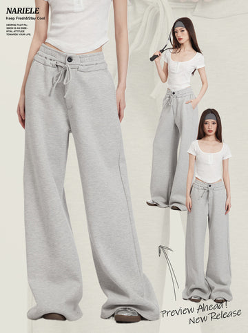 Nariele Elastic Sports Fleece Long Pants Wide Leg Sweatpants