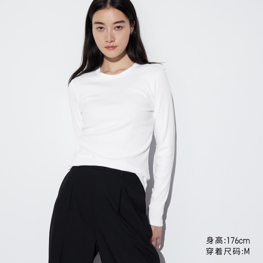 Uniqlo Women's Ribbed Crew Neck Long Sleeve Tee