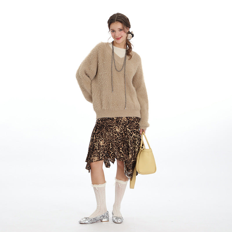 Nariele Trendy V Neck Loose Fluffy Knit Pullover Gentle Pullover Sweater