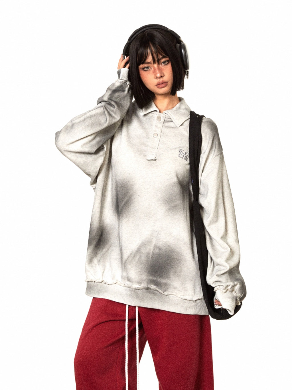 BLACKBB Washed Distressed Dirty Vintage American Tie-Dye Sweat Shirt