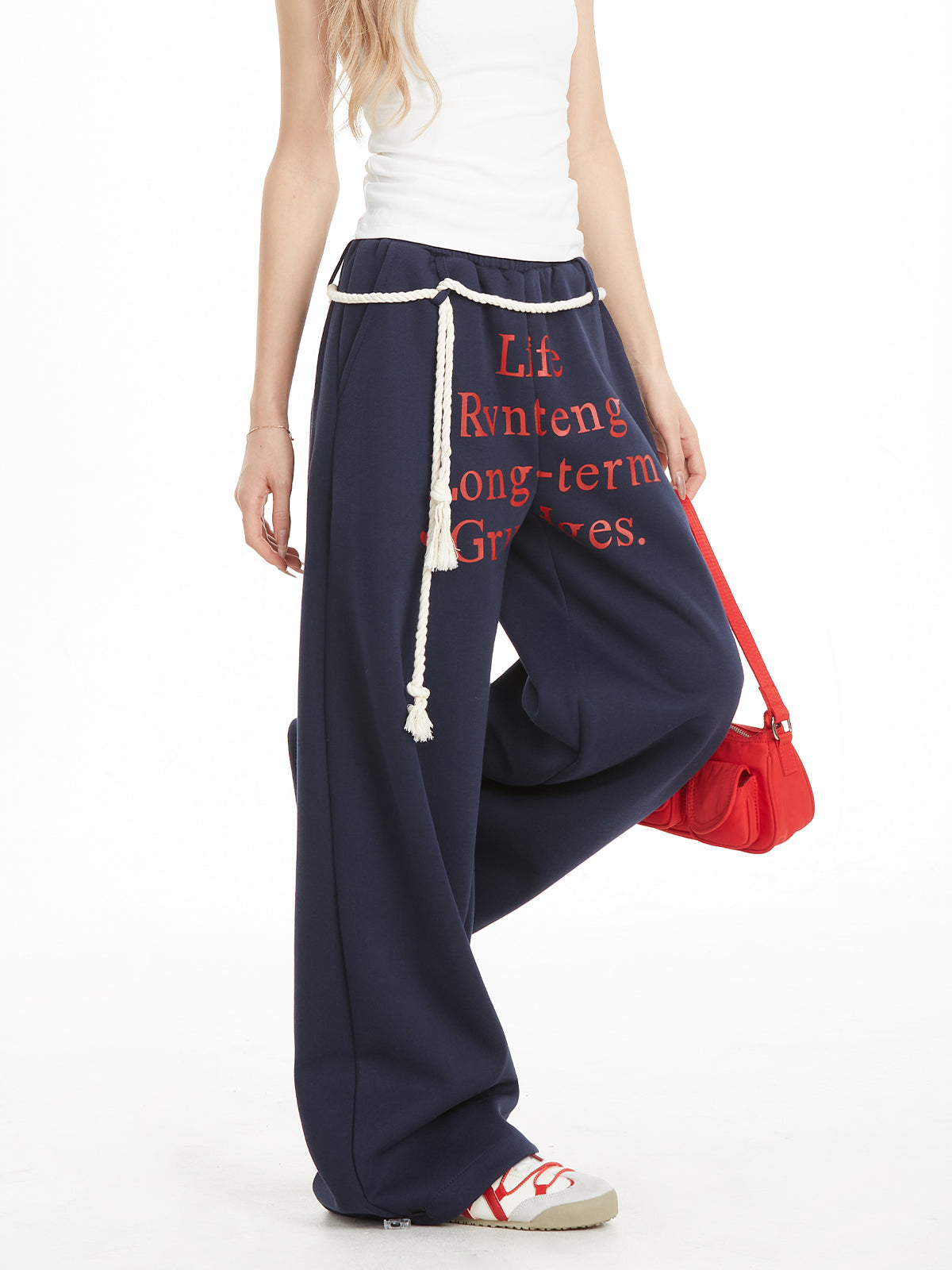 NERESUM Retro Jazz Dance Hip Hop Sweatpants Lace Stitched Strap Casual Pants