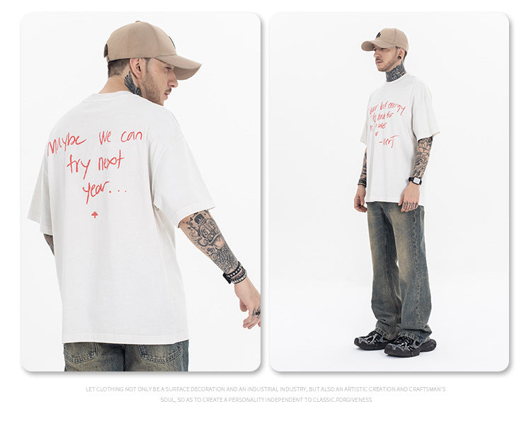 FORGIVNESS Spray Dirty Dyeing Distressed Washed Slogan Spoof Tee