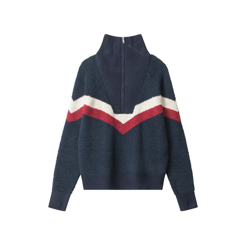 Nariele American Retro Style Striped Knit Loose Pullover Sweater