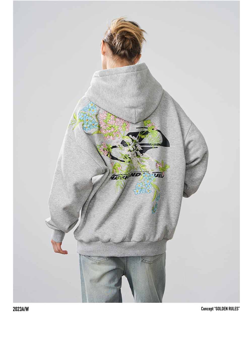 Harshandcruel Floral embroidery loose Hoodie