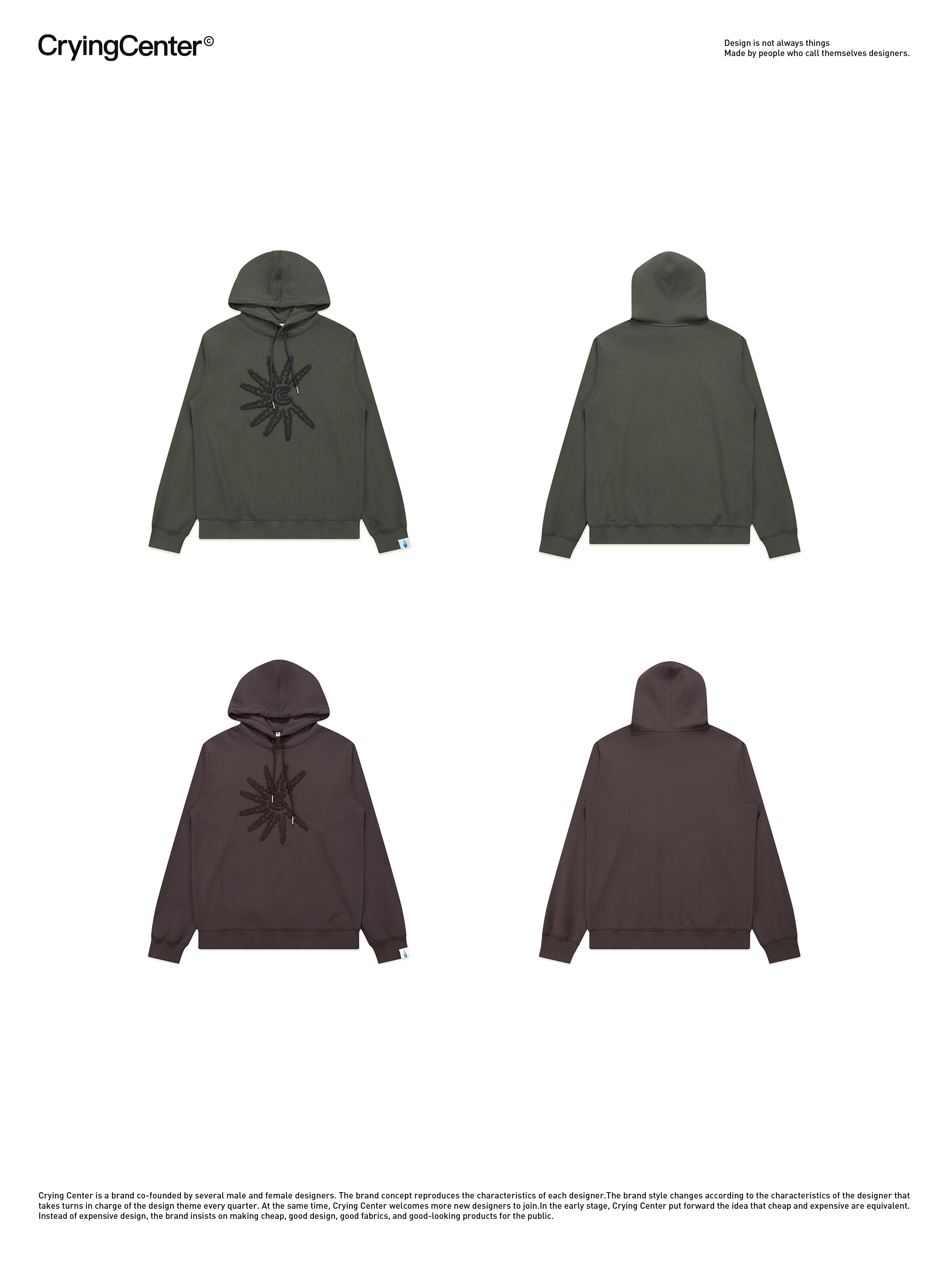 CryingCenter Solar C Brown Dark Grey Towel Embroidered Hoodie