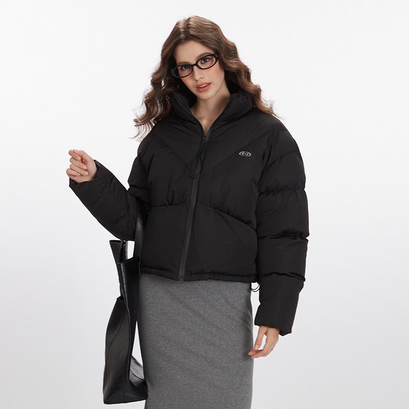 Nariele Retro Stand Collar Short Crop Top Jacket Thick Cotton Jacket