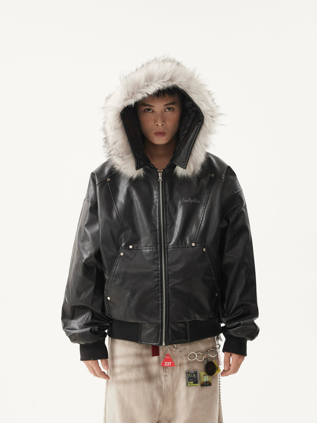 BTSG Detachable Fur Collar PU Leather Jacket