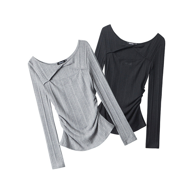 Nariele Cross Shoulder Hallow Long-sleeved Slim Fit Irregular Kint Sweater