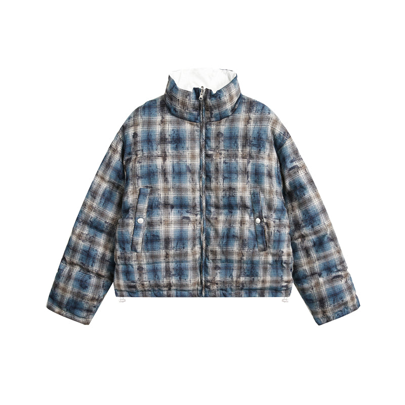 BTSG Reversible Plaid Cropped Puffer Jacket