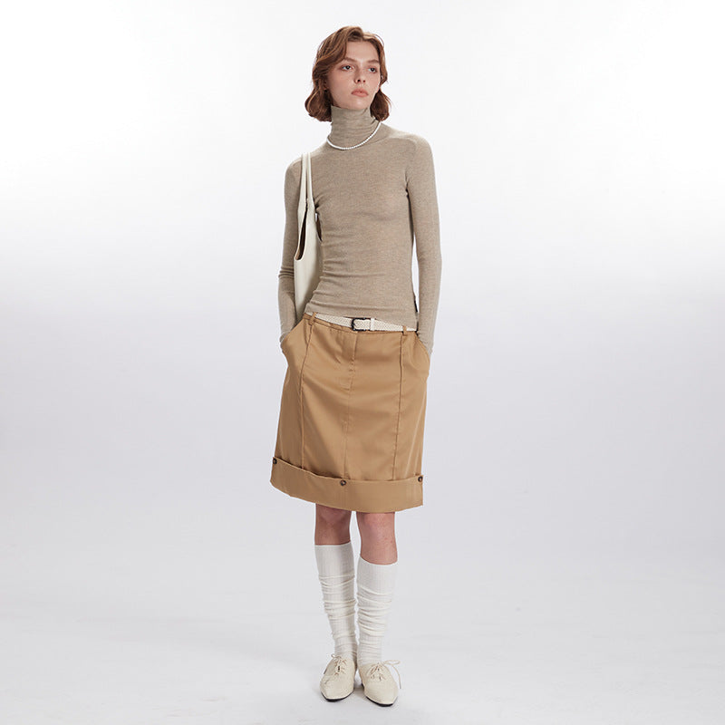Nariele semi-high neck niche slim tight sweater knitwear
