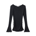 Nariele Thin Ruffle Design Bell Sleeve Sweet Babes Irregular Slim Long Sleeve Top