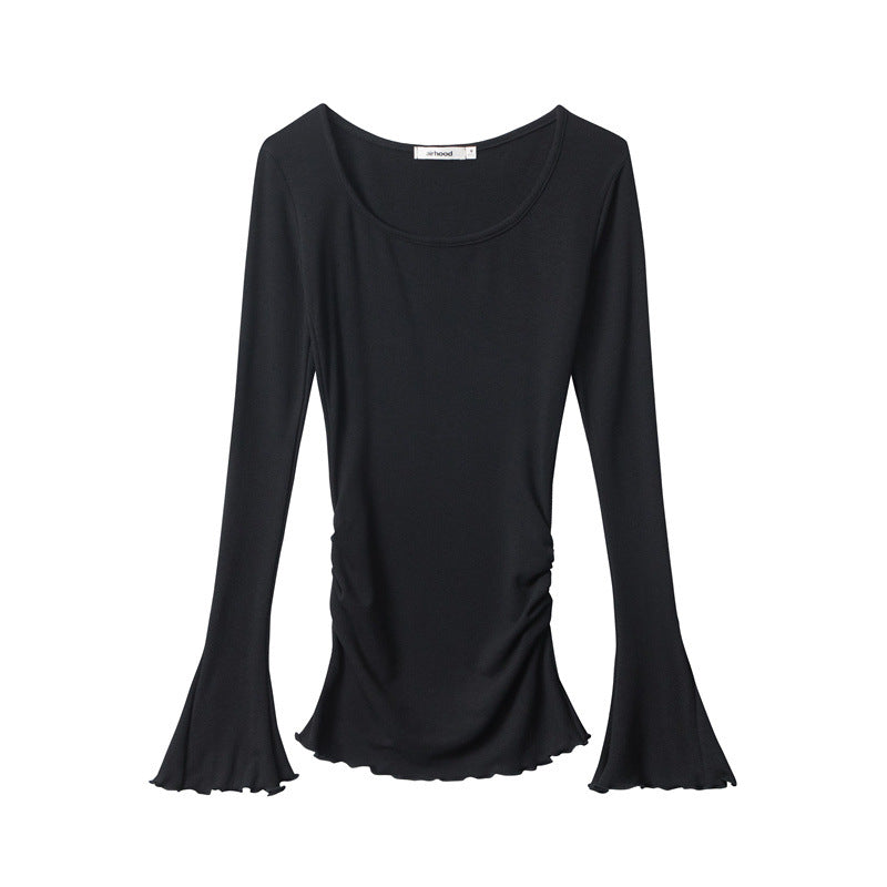 Nariele Thin Ruffle Design Bell Sleeve Sweet Babes Irregular Slim Long Sleeve Top