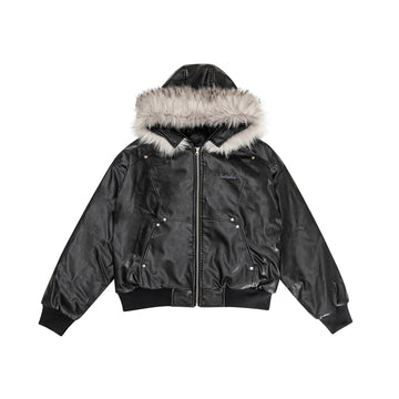 BTSG Detachable Fur Collar PU Leather Jacket