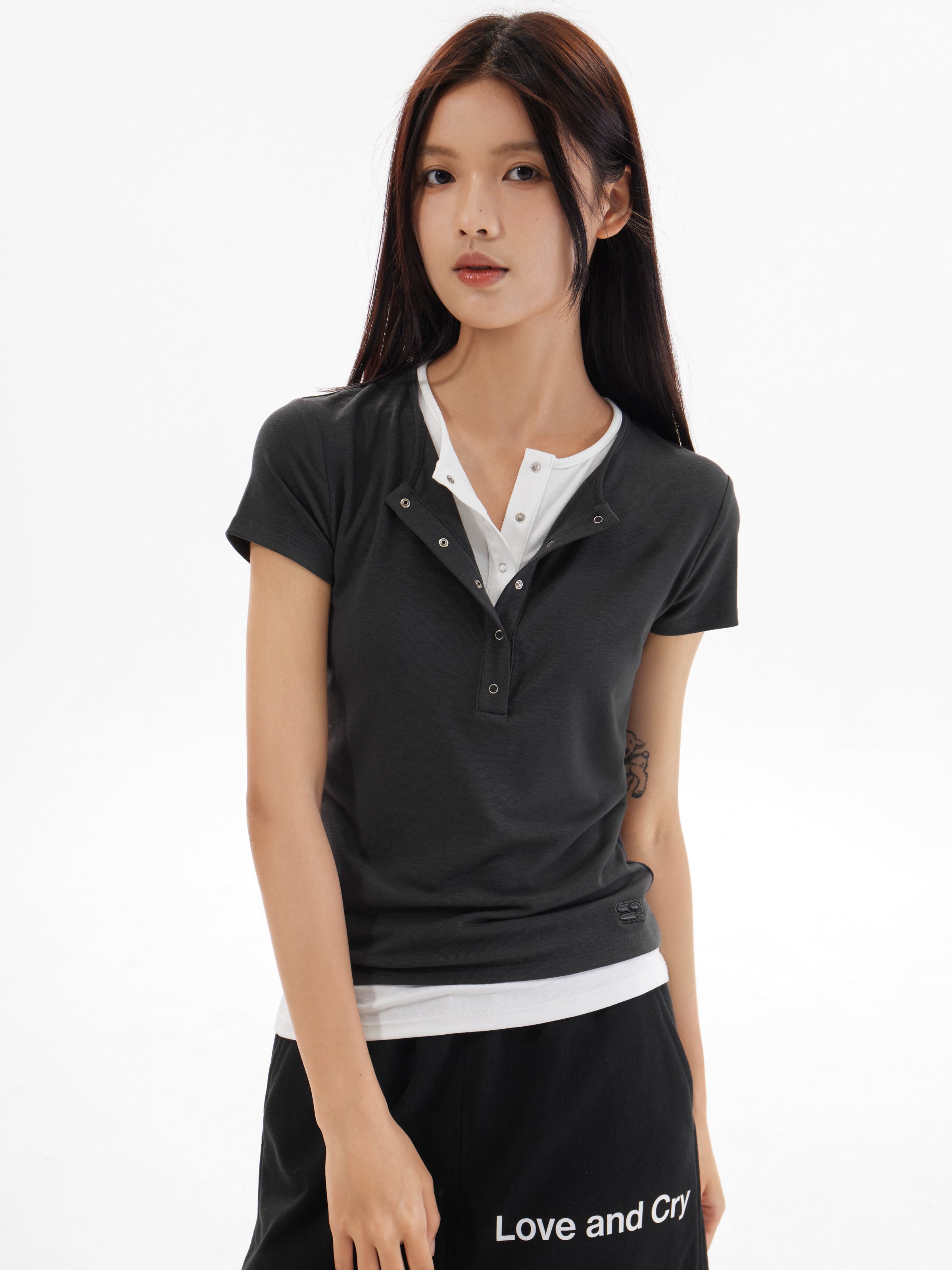 CryingCenter Tricolor Henley Collar Vintage Tee